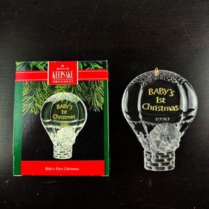 HALLMARK 1990 Baby's First Christmas Dog on Hot Air Balloon Ornament NEW VTG
